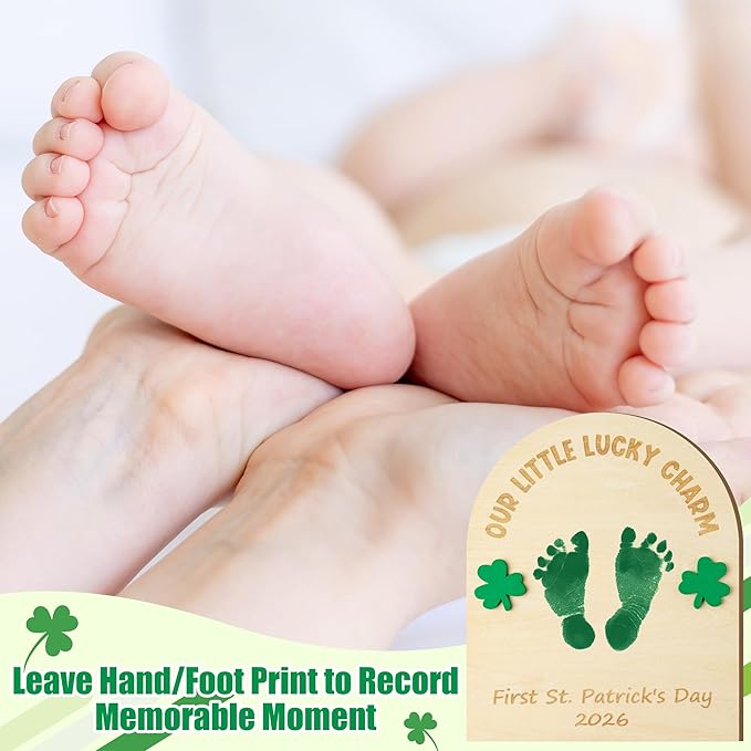 R HORSE Baby's First DIY St. Patrick's Day Footprint or Handprint Art Sign Craft, 3D Engraved Wooden Standable Ornament, Newborn Keepsake Gift Photo Prop for Unisex Baby St. Patrick's Day Baby Shower