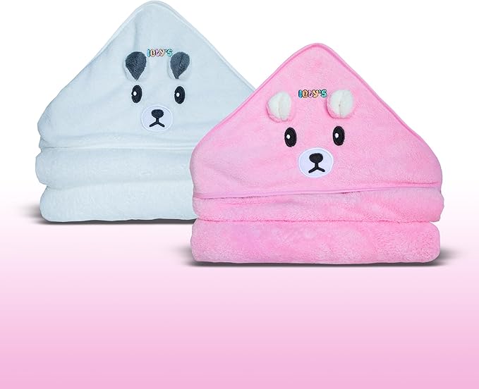 Ioly's Hooded Baby Bath Towels for Newborn Essentials 41" Set of 2 Towels with Hood for Kids Babies Toddler Infant (Large) Baby Towel Cosas para Bebes recien nacidos Bath Items (White and Pink)