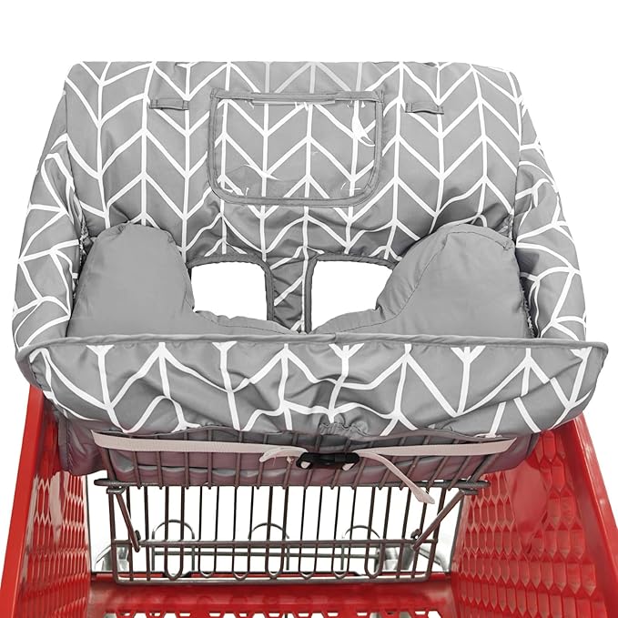 Love&go Soft Pillow Attached 2-in-1 Shopping Cart and High Chair Cover for Baby, Cotton Padded Cart Cover, Fold'n Roll Style, Portable with Carry Bag (Gray Arrow)