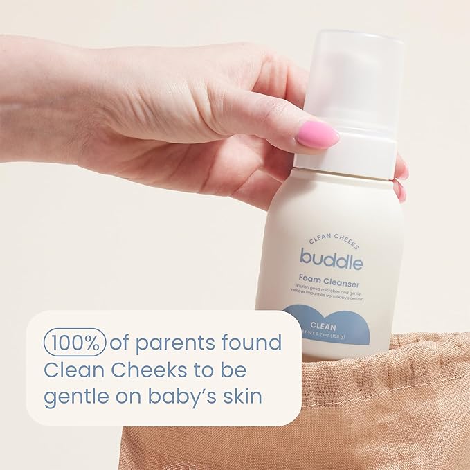 Buddle Clean Cheeks Foam Cleanser No-Rinse Baby Cleansing for Sensitive Skin, Paraben & Fragrance-Free, Pediatrician & Dermatologist Tested, 6.7oz
