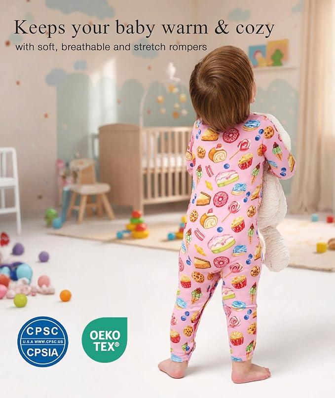 Baby Boy and Girl Romper Long Sleeve Jumpsuit One-Piece Footless Pajamas, Viscose Made from Bamboo