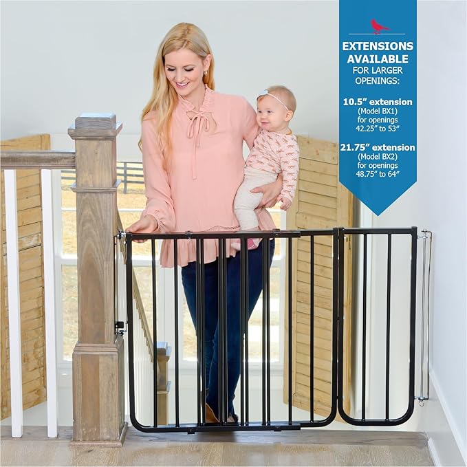 Cardinal Gates SS30 Stairway Special Baby Gate for Top of Stairs - Adjustable Indoor Dog Gate - Aluminum Metal Safety Gate for Kids & Pets - 27 to 42.5 Inches Wide - Black - USA Based Company