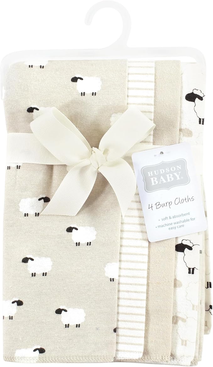 Hudson Baby Cotton Poly Flannel Burp Cloths Multipack, Taupe Sheep 8-Pack, One Size