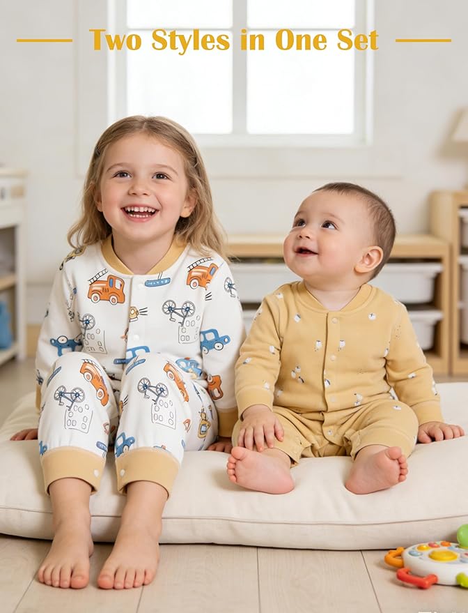 Newborn Baby Boys 2 Pack Cotton Romper Outfits Infant Long Sleeve One-Piece Toddler Button Jumpsuits