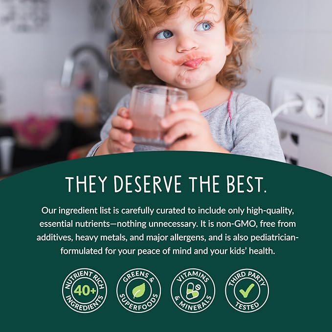 Beam Kids All in One Superfood Powder, Nutritional Shake, Organic Greens, Probiotics, Vitamins, Immune Support, Gut Health, Superfood Drink, Daily Nutrition for Children, No Artificial Sweeteners