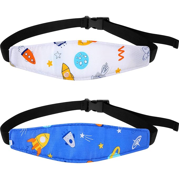 HESTYA 2 Pcs Carseat Head Support Toddler Stroller Seat Headrest for Sleeping Traveling Neck Relief Headband Strap for Kids Children Toddler Infant(Space)