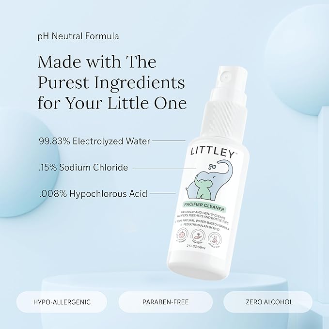 Littley Pacifier & Teether Cleaner | 2 oz | Alcohol‑Free HOCl Spray for Baby Pacifiers, Teethers, Bottles & High‑Touch Toys | Fragrance‑Free | Portable Travel Size