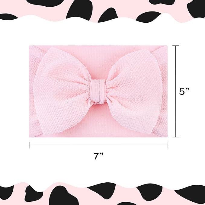 2Pcs Moo Cow Print 7’’ Hair Bows for Baby Girls Cowgirl Accessories Infant Toddler Baby Girl Headbands Pink Bow Hair Wrap