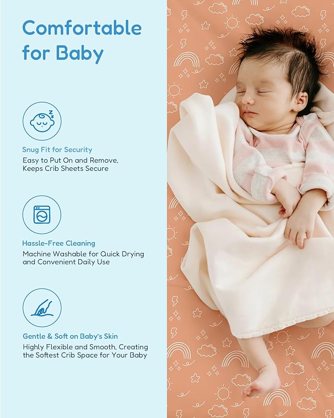 Crib Sheets 2 Pack, Fitted Crib Sheet for Standard Crib Mattress 28x52x9, Ultra Soft Jersey Knit, Breathable Stretchy Deep Pocket, Snug Fit Stays Put, Baby Crib Mattress Sheet