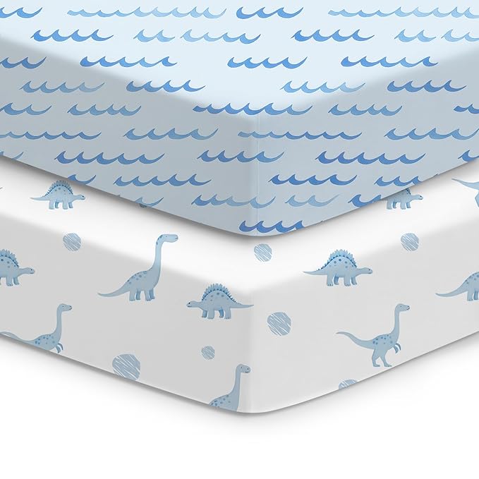 Crib Sheets 2 Pack, Fitted Crib Sheet for Standard Crib Mattress 28x52x9, Ultra Soft Jersey Knit, Breathable Stretchy Deep Pocket, Snug Fit Stays Put, Baby Crib Mattress Sheet