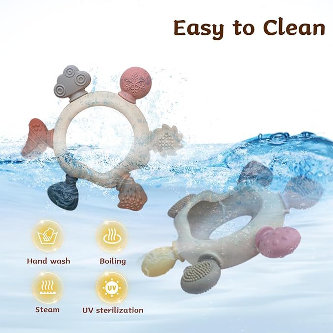 3 Packs Teether Rings for 0-6 6-12 Months Babies, Teething Toys with Pacifier Clip Holder, Baby Chew Toys for Sucking Needs, Baby Essentials