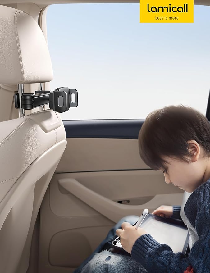 Lamicall Car Headrest Tablet Holder - [Lockable] [3 in 1 Extension Arm] Upgrade Tablet Mount for Car Backseat, Gifts Road Trip Essentials for Kids, for iPad Pro, Air, Mini, Fire HD, 4.7-13" Tablets