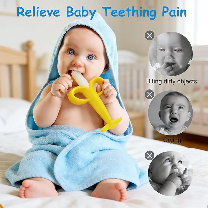 Baby Teething Toys 3-6 Months, Baby Chew Teether Freezer BPA Free, Babies Teething Relief for Infants, Banana Toothbrush, Fruit Shape Giraffe Newborn Teether Gift for Baby Boy and Girl