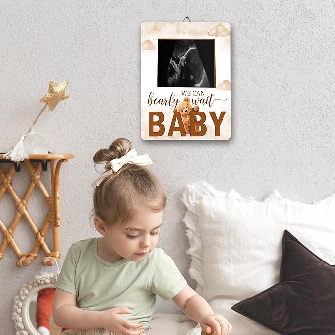 ALodr Bear Baby Shower Decorations, Baby Shower Sign Picture Frame, Cute Bear Shower Gender Reveal, Pregnancy Milestone Keepsake, Pregnancy Announcement Sonogram Photo Frames,Brown