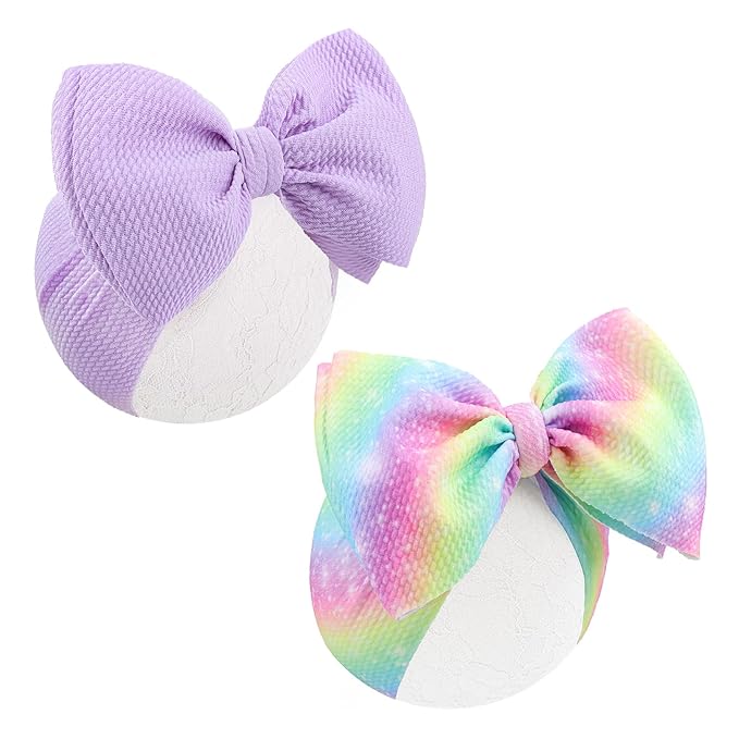 Rainbow Headbands for Baby Girls Hair Bows 2pcs Newborn Infant Toddler Kids Hair Accessories Purple Colorful Head Bow
