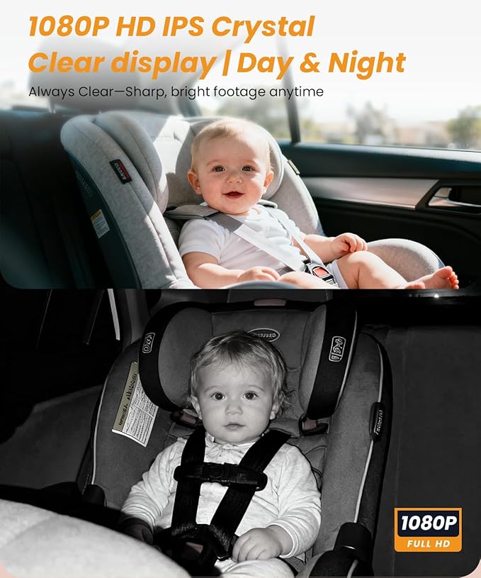 Babyvue BV2 USB Baby Car Camera: 4.5" 1080P Car Seat Camera with IR Night Vision & Shockproof Clip, Real-Time Infant Monitoring, Baby Must Have Gift for New Moms & Newborn Essentials