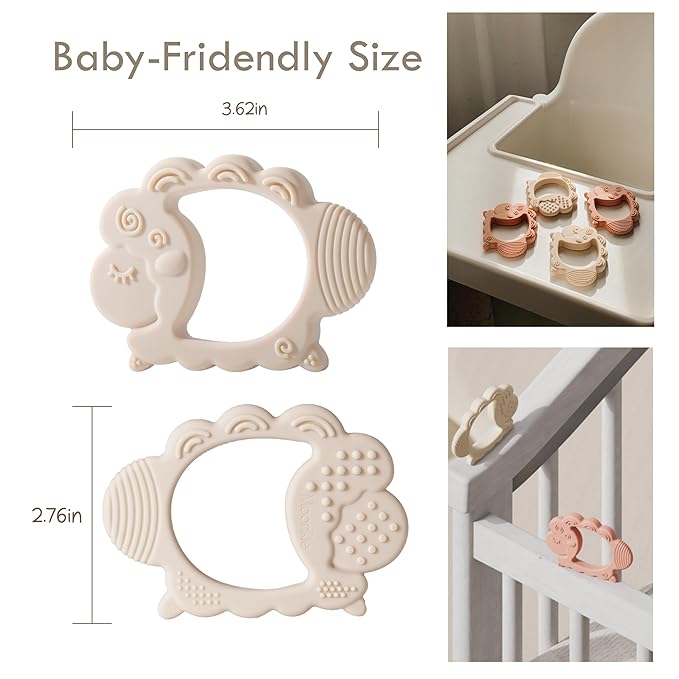 Moonkie Teething Toy, Safe & Easy to Hold BPA Free Silicone Baby Soothing Teethers, Prevent Finger Sucking Teether Toys Best for Babies 0-6 6-12 Months (Sheep Muted)