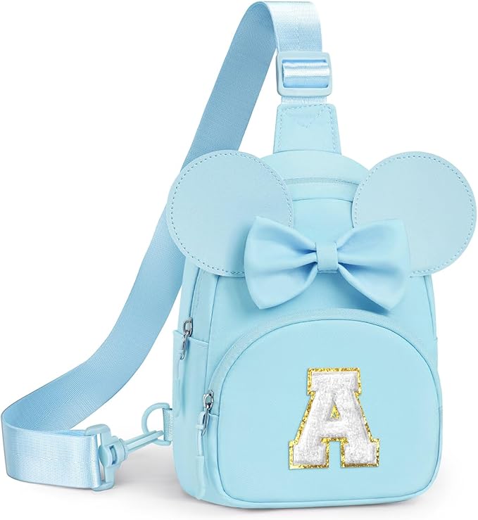 YOOLIFE Initial Fanny Pack for Girls Kids- Birthday Gifts for 2 3 4 5 6 7 8 Year Old Girls Kids, Small Sling Bag Crossbody Bag for Little Girl Purse, Girl Fanny Pack Letter Bags, Blue (A)