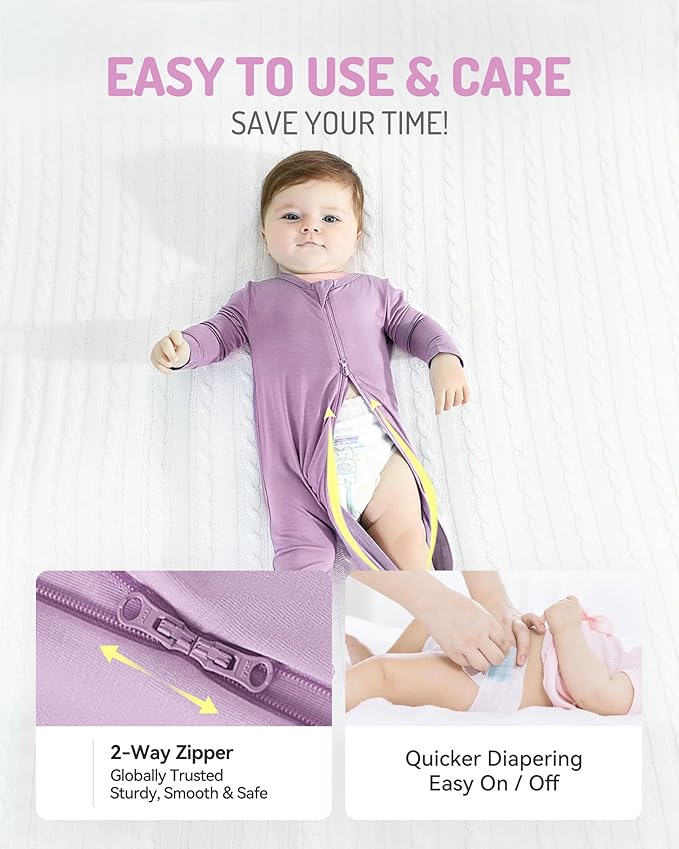HAPIU Rayon from Bamboo Baby Footed Pajamas, 2 Way Premium Zipper, Footie for Baby Boy Girls, Newborn-24 Months