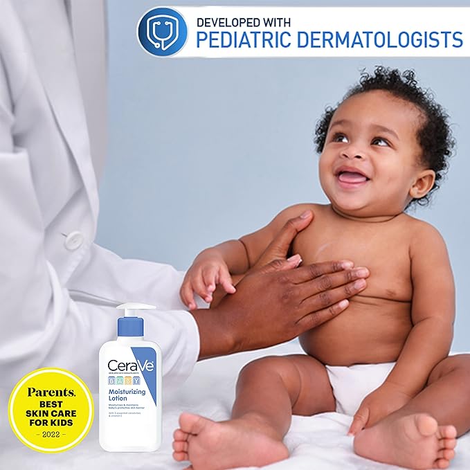 CeraVe Baby Lotion, Gentle Baby Skin Care with Ceramides, Niacinamide & Vitamin E, Fragrance, Paraben, Dye & Phthalates Free, Lightweight Moisturizer, 16 Ounce