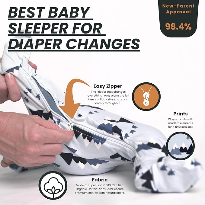 zippyjamz – Zipper Organic Sleeper Footed Onesies Sleeper Baby Pajamas with Inseam Zipper