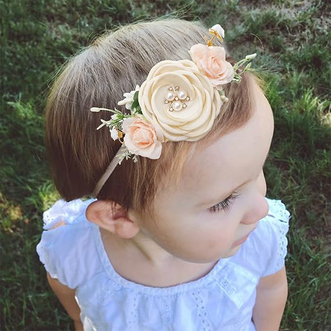 Baby Girl Headbands Nylon Flower Elastic Hairbands 3pcs Hair Accessories Gift for Newborn Infant Toddlers (YM2)