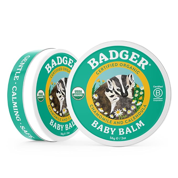 Badger Baby Balm, Organic Calendula Cream, Soothes Diaper Rash, Cradle Cap & Dry Skin, 100% Organic Baby Cream, Pediatrician Tested & Long Lasting, 2 oz Tin