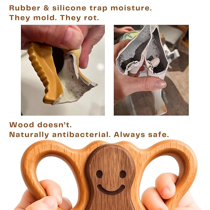 Baby Rattle Wooden Teether 0-12 Months - No BPA NO Plastic - Natural Montessori Baby Toys - Safe Teething Toys for Babies - 100% Beechwood Rattle Gift
