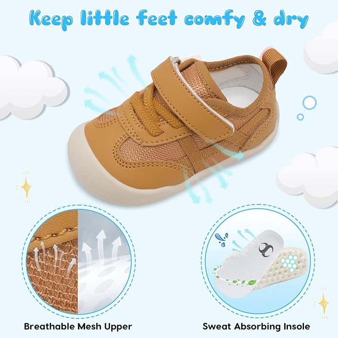Scurtain Baby Shoes Boy Girl First Walking Shoe Infant Crib Breathable Sneakers Lightweight Barefoot Shoes for Babies