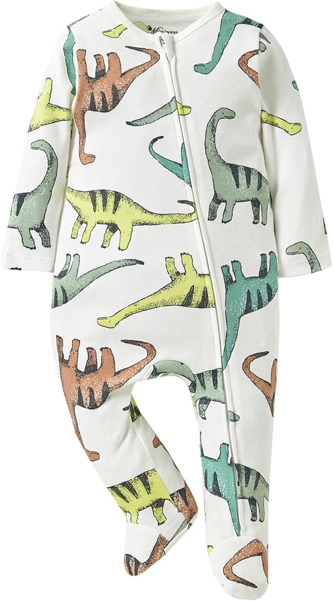 Baby Footie Jumpsuit, 100% Cotton Long Sleeve Footed Romper, Summer Outfit for 0-12 Months