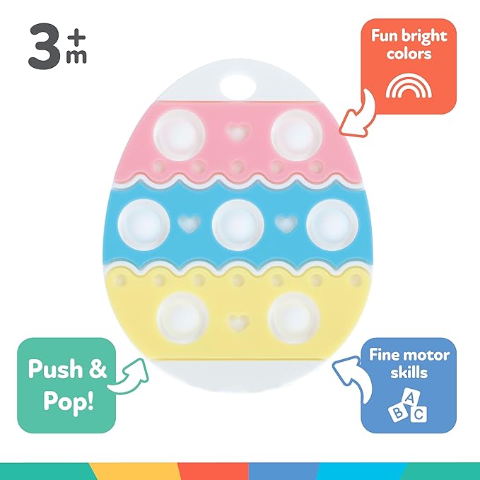 Nuby Easter Egg Popper Teether – Soft Silicone Teething Toy for Babies, 3+ Months, Sensory Pop Bubbles, Easy Grip Design