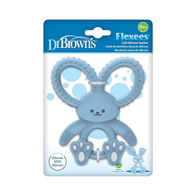 Dr. Brown's Flexees Blue Bunny, Soft 100% Silicone Baby Teether, BPA Free, 3m+ (Pack of 6)