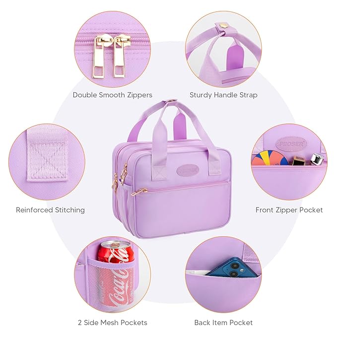 PIIOSER Breastmilk Cooler Bag with Ice Pack, Compatible with Wearable Breast Pumps & Accessories - Portable Breast Pumps Carrying Case for Nursing & Working Moms (Purple-Small)