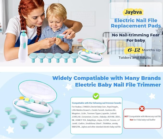 Baby Nail File Replacement Heads, Safe Electric Nail Trimmer Pads Refills Grinder Buffer Attachments Nail Care Tool for Newborn Infants Toddlers Kids 6+ Months Up 6 Pack Blue