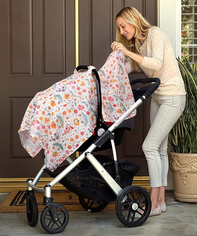 Metplus Muslin Carseat Cover for Babies,Breathable Infant Carseat Cover Lightweight Baby Carrier Cover for Girls Boys, Fit Spring Summer/Hot Days/Warm Weather