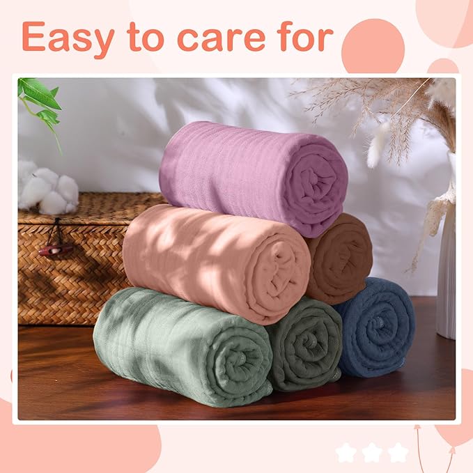 Peryiter 6 Pcs Muslin Hooded Baby Towels 32x32inch Cotton Newborn Bath Essentials Muslin Infant Blankets Absorbent Registry Baby Shower Present for Babies Girl Boy Kids (Green and Pink Series)