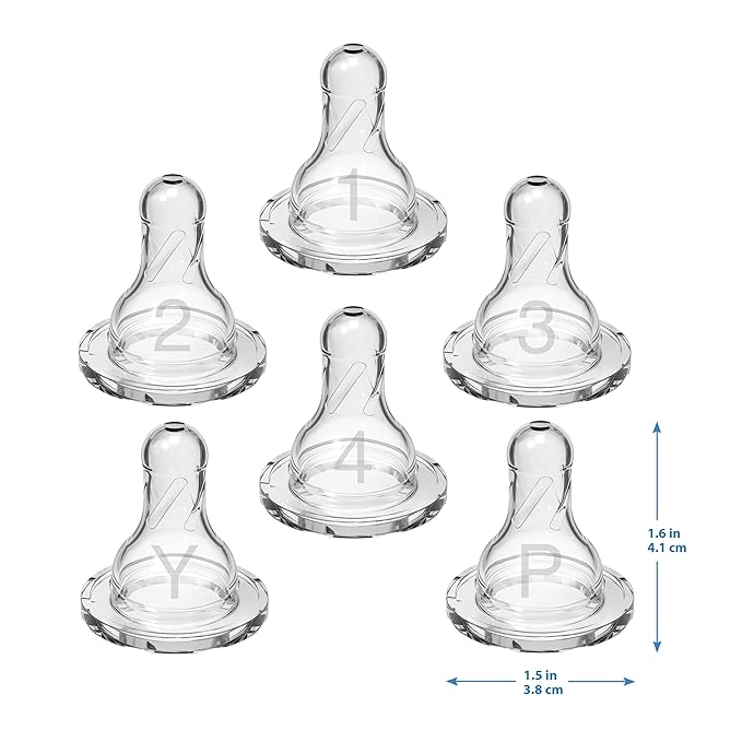 Dr. Brown’s Natural Flow Y-Cut Narrow Baby Bottle Silicone Nipple, Ideal for Thicker Liquids, 9m+, 100% Silicone Bottle Nipple, 6 Count