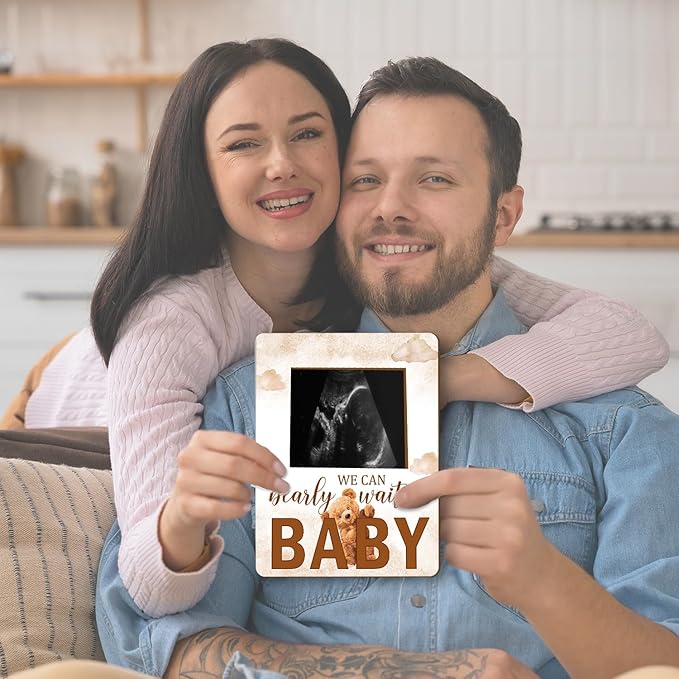 ALodr Bear Baby Shower Decorations, Baby Shower Sign Picture Frame, Cute Bear Shower Gender Reveal, Pregnancy Milestone Keepsake, Pregnancy Announcement Sonogram Photo Frames,Brown