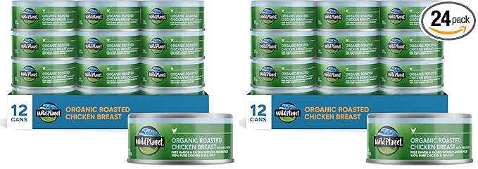 Wild Planet Organic Roasted Chicken Breast With Rib Meat, Skinless and Boneless, Sea Salt, Free Range, Non-GMO, Gluten Free, Keto and Paleo, 5 Ounce, Packaging May Vary, (Pack of 24)
