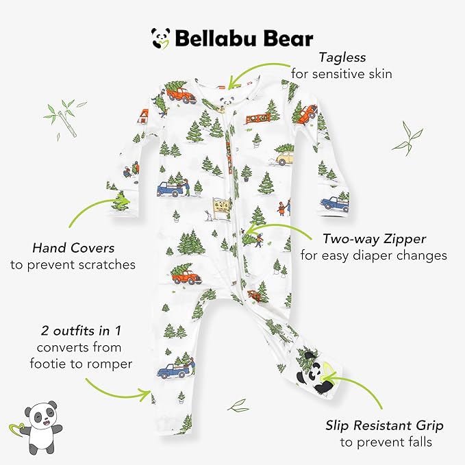 Bellabu Bear Convertible Footies for Baby Boys & Baby Girls, Family Matching Pajamas, Rayon from Bamboo