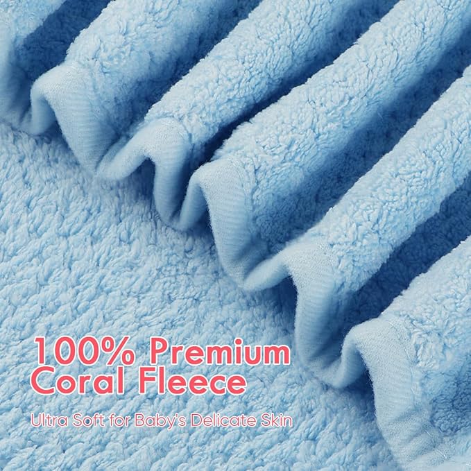 Orighty Baby Hooded Towel with Five Washcloths, 28 x 28 Inch Super Soft Bath Towel with Hood for Babies, Infant, Newborn Essential - Ideal Baby Stuff Registry for Boys and Girls (Blue)