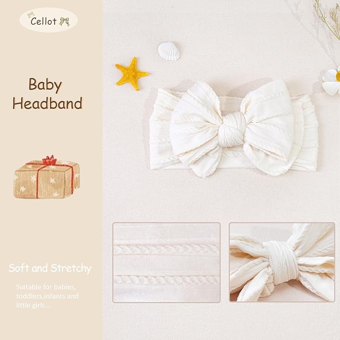CÉLLOT 6 Pcs Baby Bows Headbands Nylon Hairbands Baby Girl Bows Hair Accessories for Newborn Infant Toddler Essentials (Nature Color Series)