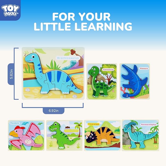 TOY Life Toddler Puzzles Ages 2-4, Wooden Puzzles for Toddlers 1-3, 7 Pcs Dinosaur Puzzle 2 Year Old, Puzzles for Kids Ages 3-5, Toddler Boy Toys 2-3, Educational Learning Toys for 3 Year Old