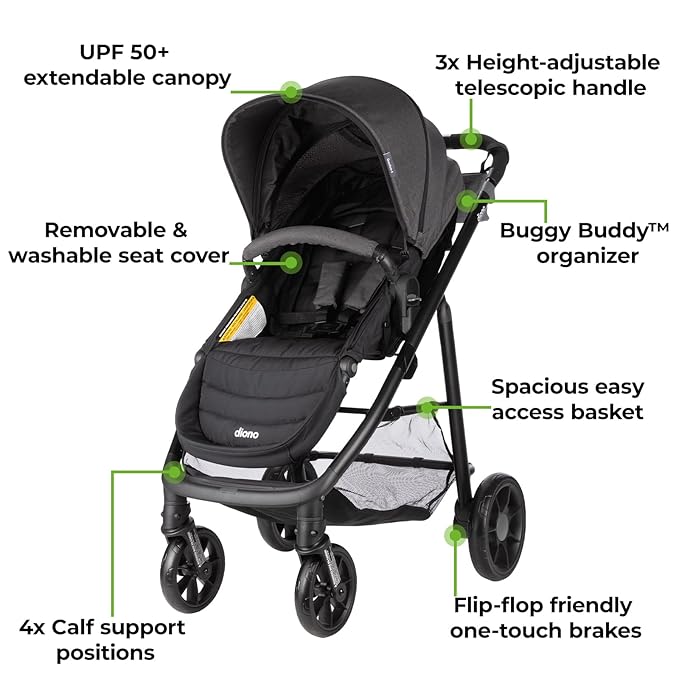 Diono Quantum 4 3-in-1 Travel System with LiteClik 30 R SafePlus Infant Car Seat and Base, Rear-Facing for Infants 4-30lbs, Includes Infant Car Seat Folding Stroller and Toddler Seat (Gray Slate)