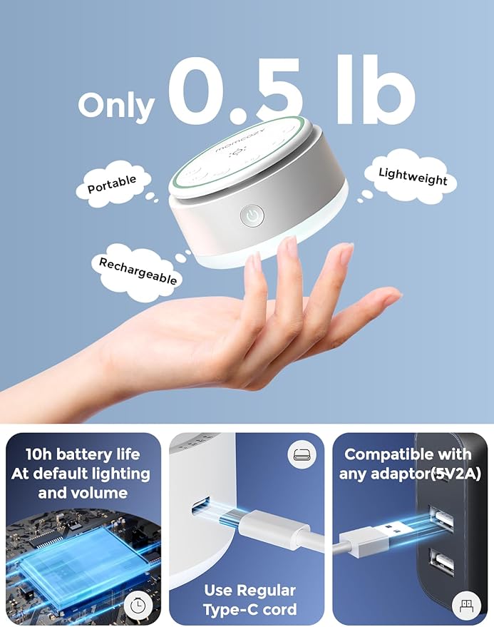 Momcozy Sound Machine for Baby | Portable White Noise Sound Machine for Sleep Rechargeable | 20 Sleep Sounds White Noise Machine with Nursery Night Light | Travel Sleep Sound Machine Battery Based