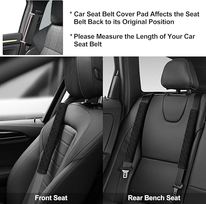 surpassme Car Seat Belt Pads Cover, 2PCS 15in Extra Length Seat Belt Shoulder Strap Covers Protector to Release Stress to Neck and Shoulder for a Safety Driving (Black)