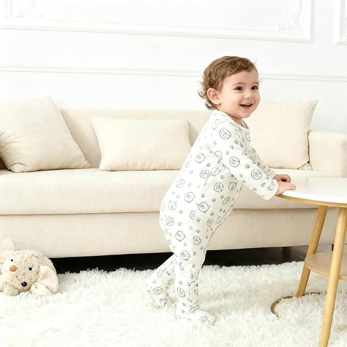 Baby Footie Jumpsuit, 100% Cotton Long Sleeve Footed Romper, Summer Outfit for 0-12 Months