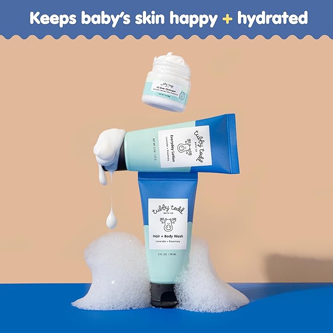 TUBBY TODD 3-Step Baby Bath & Skincare Routine - The Regulars Bundle - 2oz Baby Shampoo and Body Wash, 2oz Everyday Lotion & 1oz All Over Ointment - Lavender Rosemary