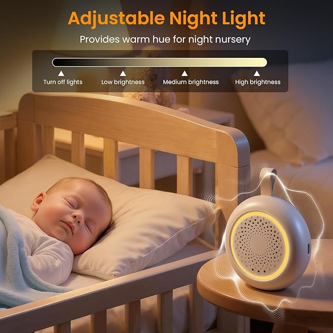 Portable White Noise Machine with Night Light, 24 Soothing Sounds for Baby & Adults, Rechargeable Sound Machine for Sleep, Noise Canceling for Office, Travel, Nursery, Gifts for Mom