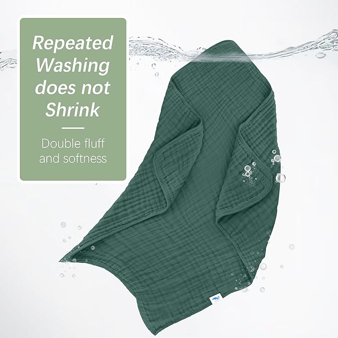 SWEET DOLPHIN Muslin Baby Bath Towels Blanket - 2 Pack 100% Cotton Towel for Babies, Infants, Toddlers - 40x40Inch - Highly Absorbent, Deep Emerald